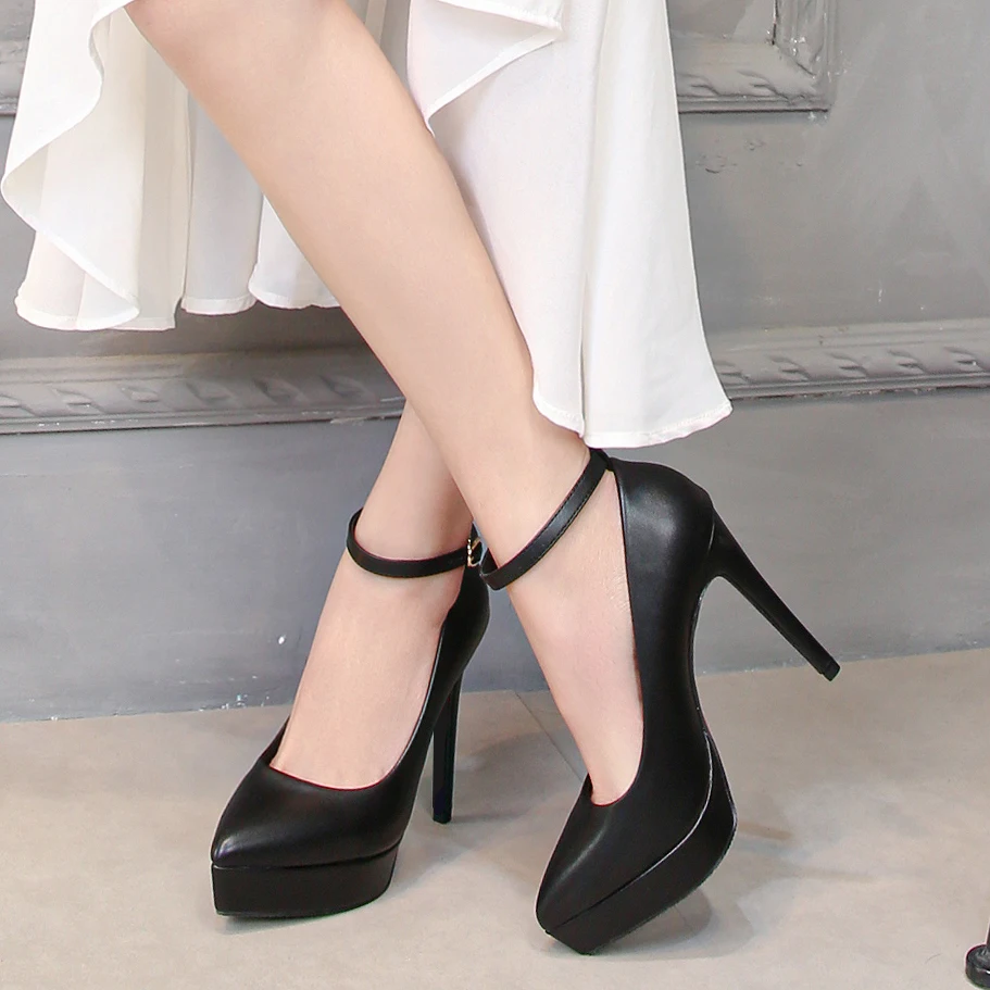 Женские босоножки с ремешком на щиколотке 10 см туфли-лодочки платформе острым