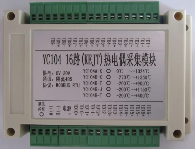 16 каналов изолированный K J N T E тип термопары модуль сбора температуры 0.25c RS485 Modbus