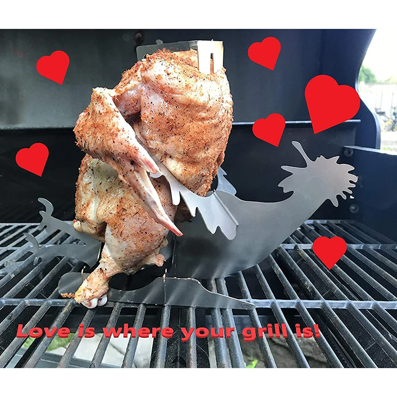 

Portable Chicken Stand Dinosaur BBQ Stainless Steel Rack with Glasses Indoor Outdoor Use PR Sale
