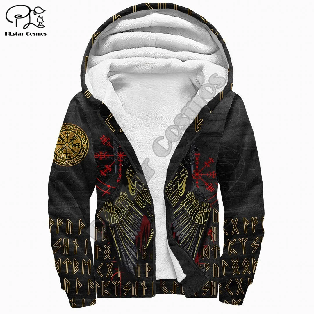 NewFashion Vikings God Fenrir Odin Warriors Symbol Tattoo Men/Women 3DPrint Autumn Winter Warm Coat Fleece Jacket Zip Hoodies A1