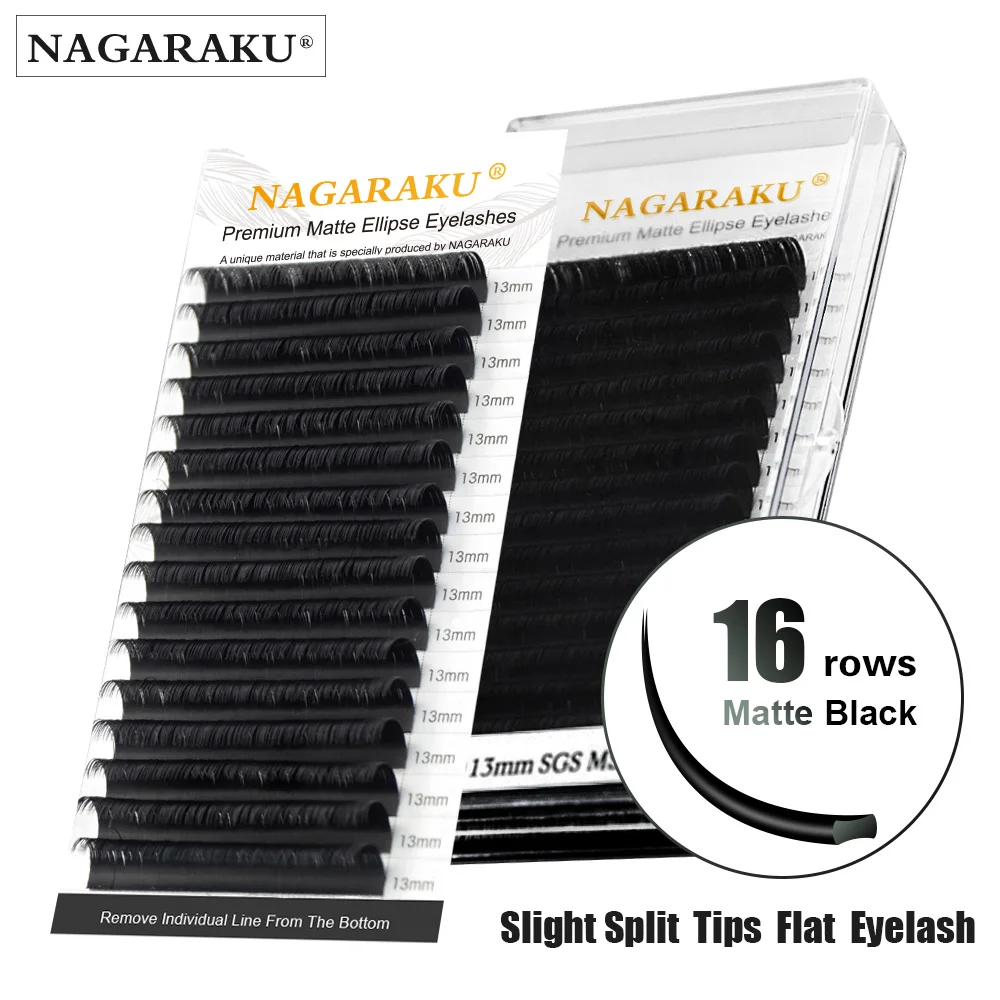 Накладные ресницы NAGARAKU для наращивания матовые черные Эллипсы плоские в форме