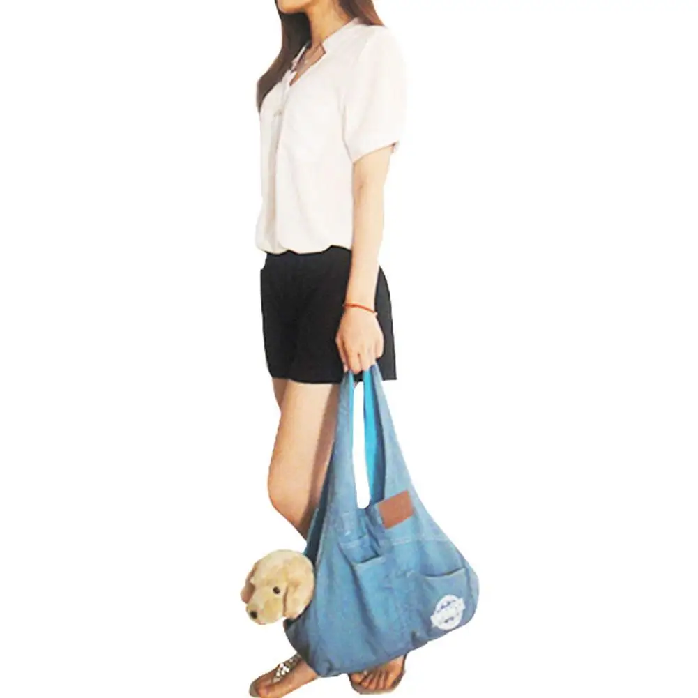 Синяя джинсовая ткань для домашних животных собак слинг ручная сумка кошек