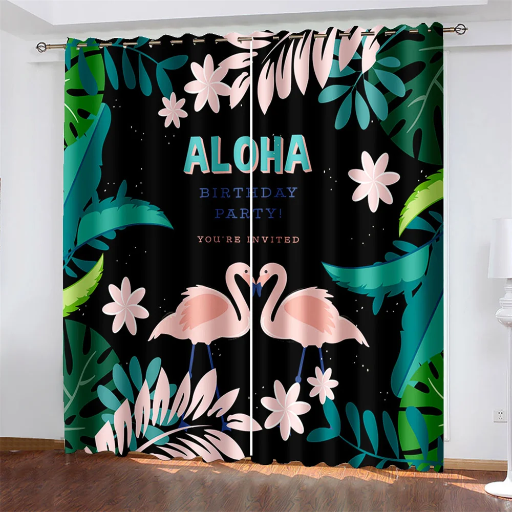 

3D Digital Printing Artistic Flamingo Woven Curtains for Bedroom Left and Right Biparting Open Home Modern Blackout Curtains