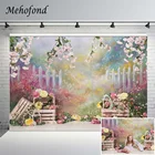 Фон для фотосъемки новорожденных девочек на день рождения с изображением сада розовых цветов забора Mehofond