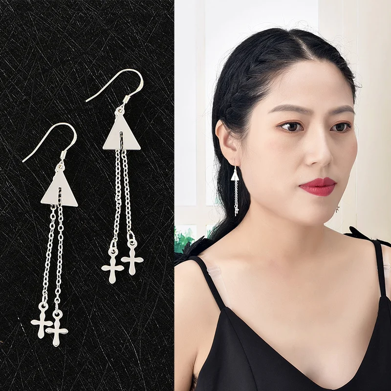 2019 изысканные Простые Модные длинные серьги с треугольными кисточками и крестом