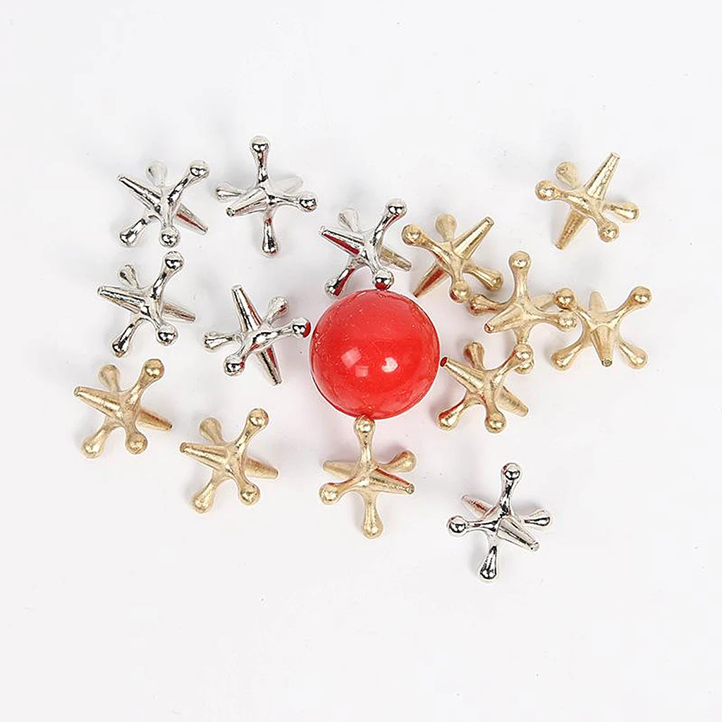 

10Pc Gold Silver Metal Play Jacks Game Set Vintage Classic Prizes Toys