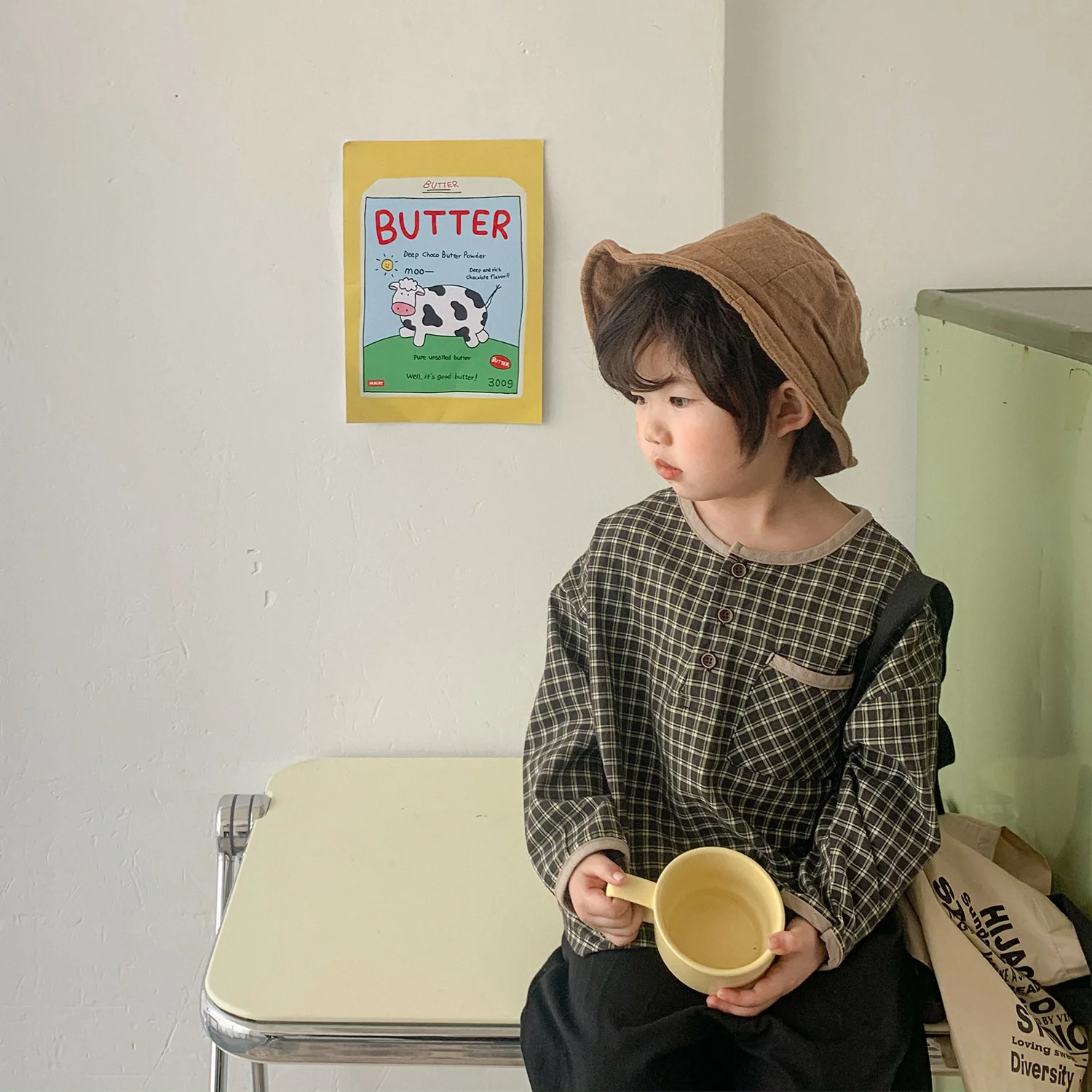 

Korean Style 2021 Children Casual Plaid Shirts Boys and Girls Cotton Loose Tops t Shirts