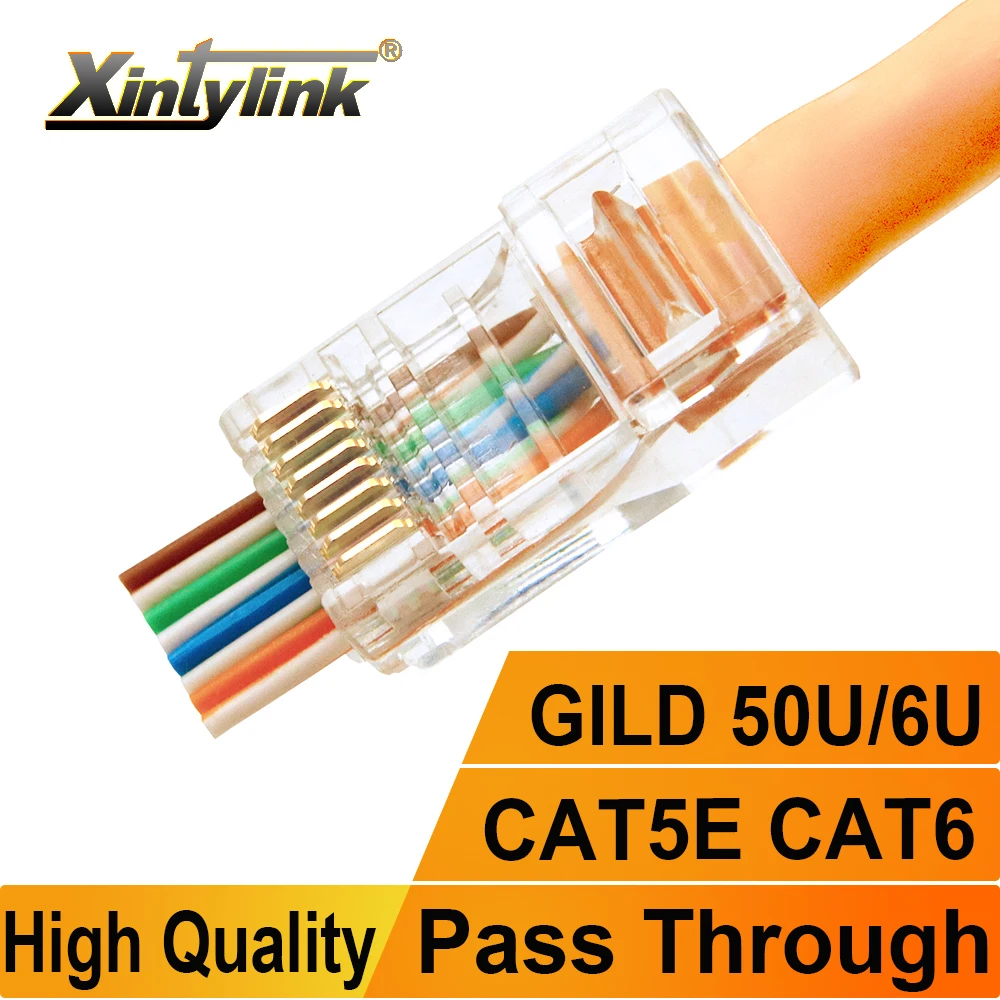 xintylink rj45 connector cat6 cat5e 50U/6U ethernet cable plug utp 8P8C rj 45 cat 6 network lan jack cat5 internet high quality