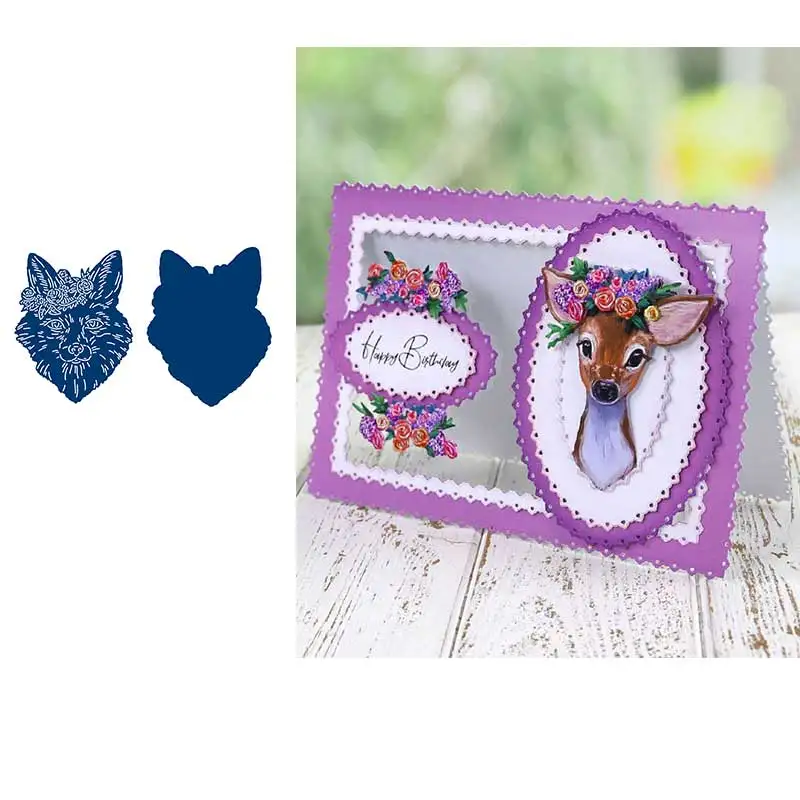 

New for 2021 Floral Fox Metal Cutting Dies Scrapbook Diary Decoration Stencil Embossing Template DIY Greeting Card Handmade