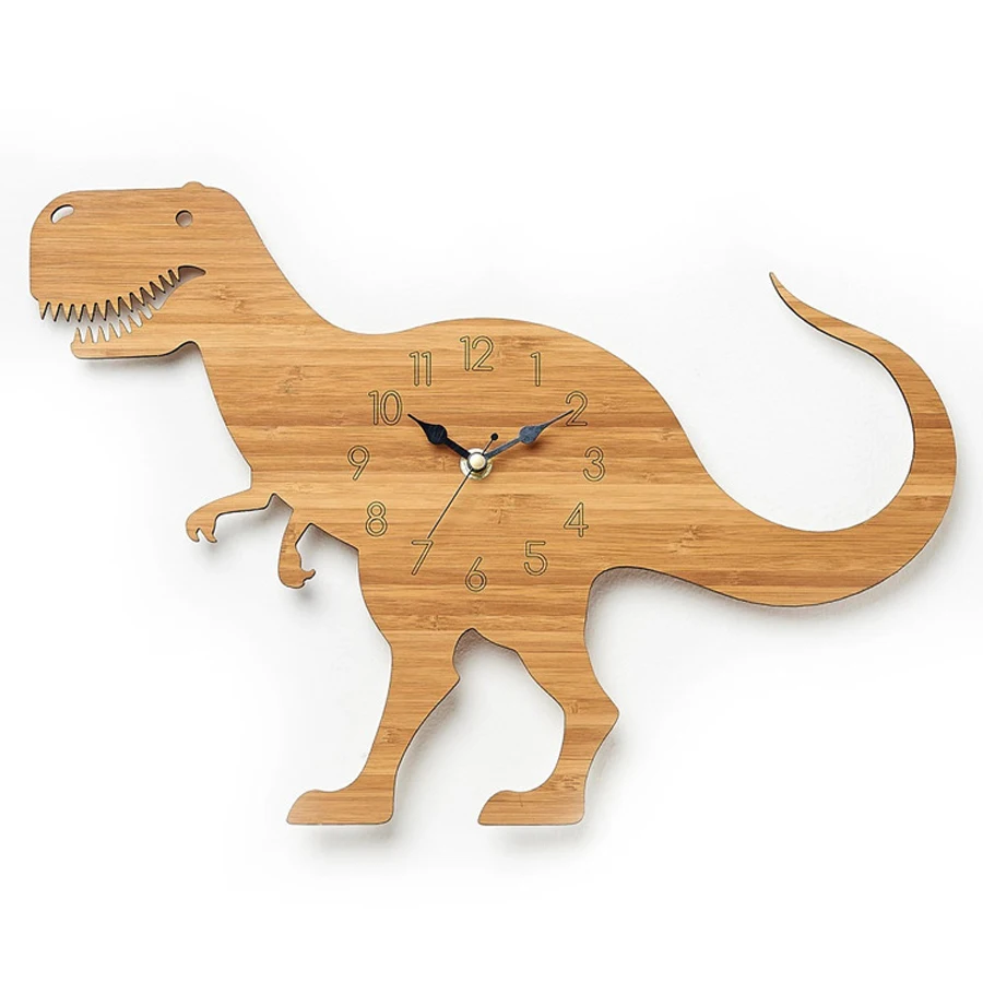 

Wood Wall Clock Modern Design Creative Dinosaur 3D Stickers Tyrannosaurus Rex Watch Wall Clocks Home Decor Silent