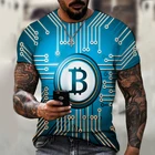 Мужская футболка с 3D-принтом биткоина, облегающий пуловер с круглым вырезом, Повседневная Уличная одежда, лето 2021