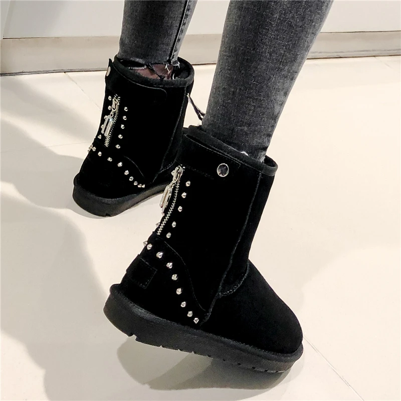 

VERCONAS Autumn Winter Ankle Boots For Women Cow Suede Flat With Shoes Woman Fashion Concise New Arrival Rivets Warm Snow Boots