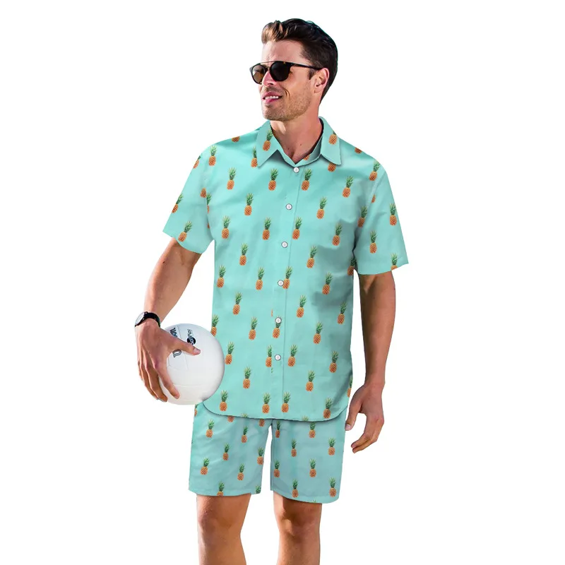 Мужской повседневный костюм с принтом гавайский пляжный праздничный черный