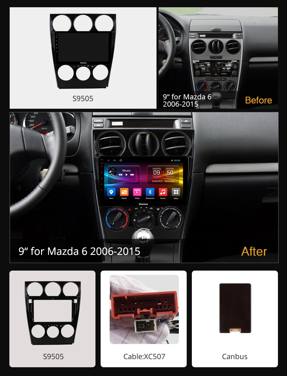 Ownice Android 9.0 Car DVD Player for Mazda 6 Ruiyi 2006 2007 2008 2009 2010 -2015 k3 k5 k6 GPS Navi 360 Panorama 4G LTE Optical |