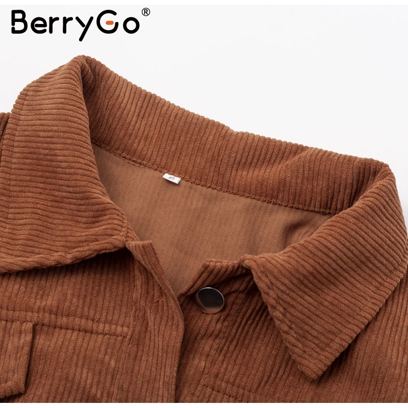 BerryGo/Повседневные вельветовые куртки с длинными рукавами и пуговицами для женщин; коллекция года; сезон осень-зима; офисные женские однотонные пальто; женские короткие куртки с лацканами