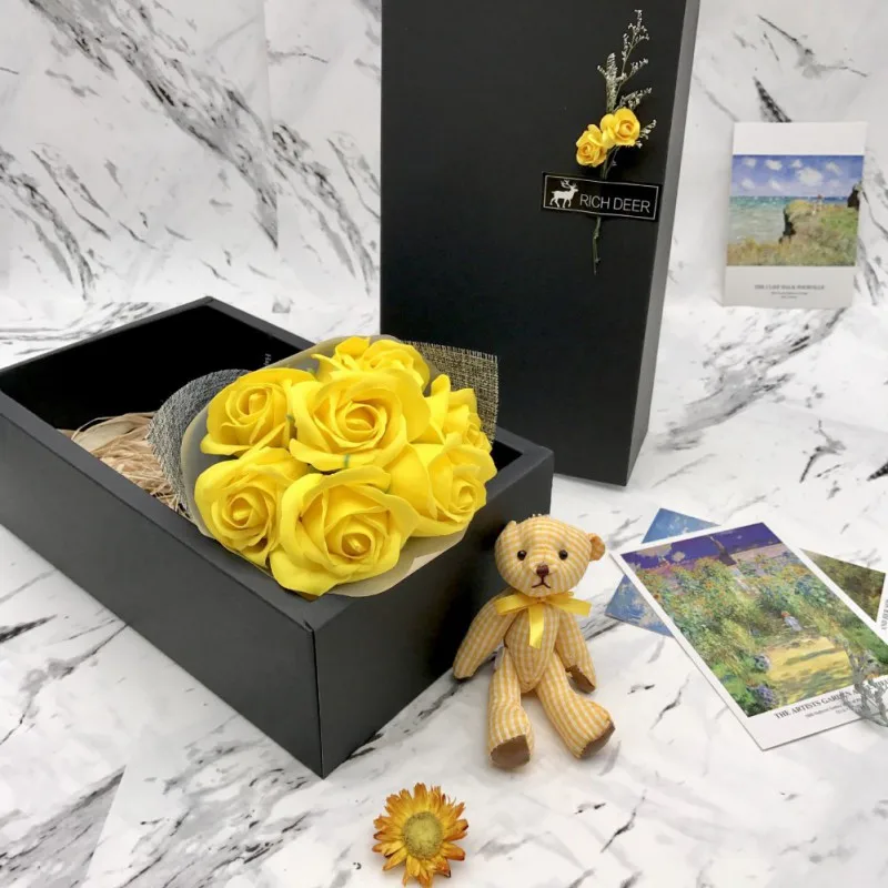 Семь милых мыльных искусственных цветов Подарочная коробка подарок на день