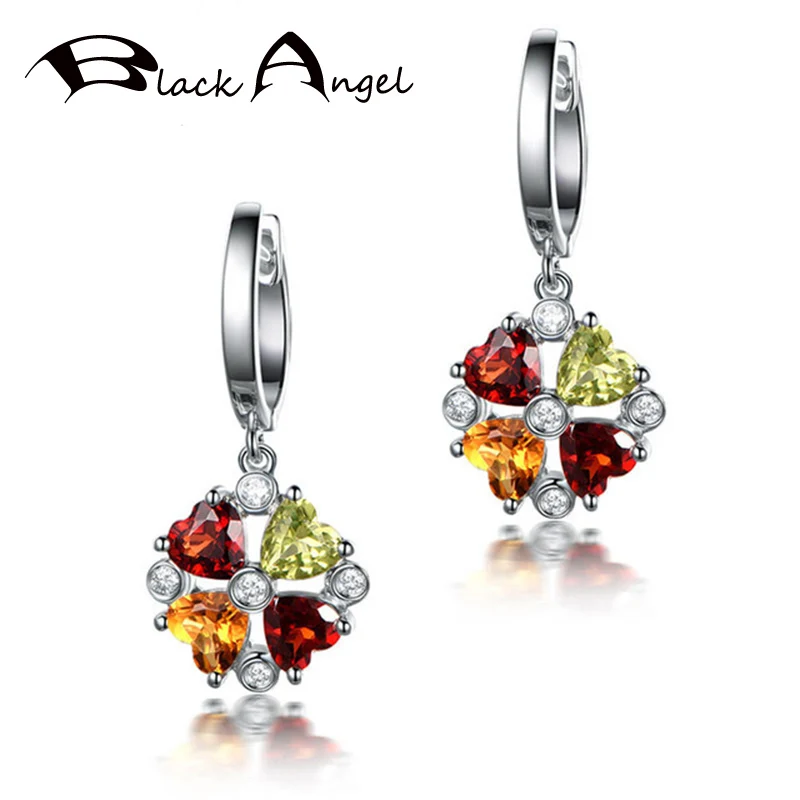 

BLACK ANGEL 925 Silver Elegant Peridot Citrine Gemstone Clip Earrings Jewelry for Women Dropshipping Christmas Gift