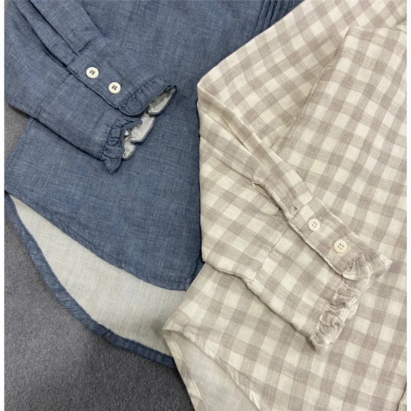 

YourSeason New Ladies Casual Plaid Ruffles Collar Tops And Blouses 2021 Autumn Spring Female Loose Japan Style Shirts