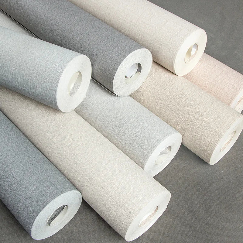 

Japanese living room bedroom linen wallpaper Hotel beige waterproof 3d wallpaper PVC simple cross wall paper living room decor