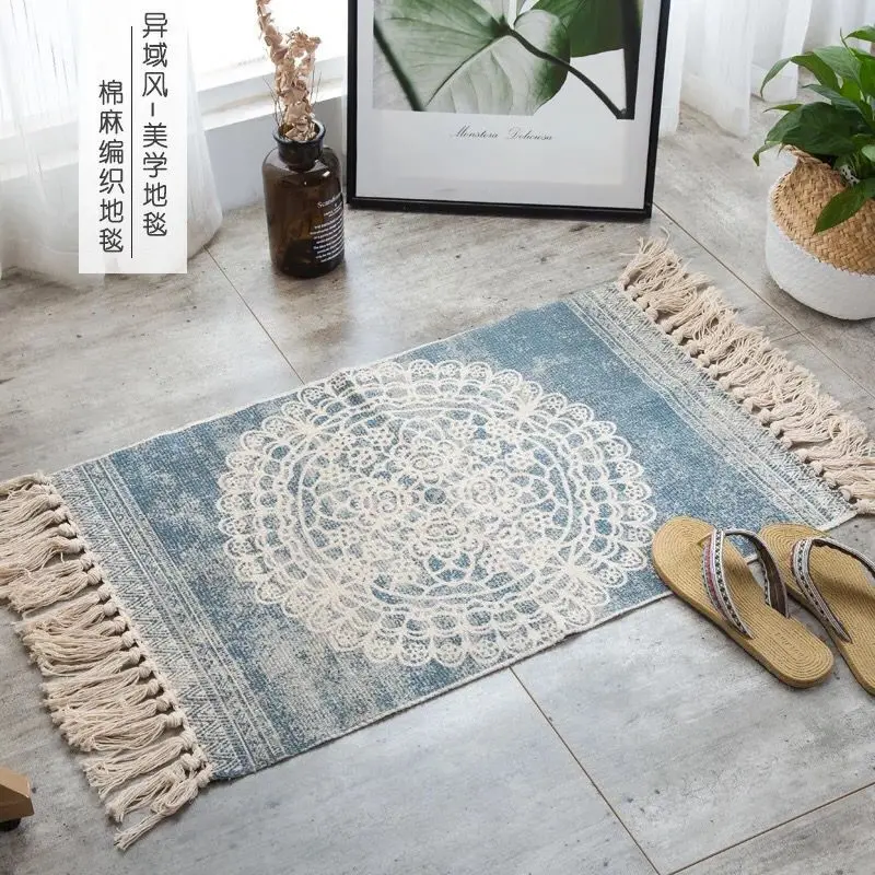Nordic Cotton And Linen Knit Rug Ethnic Style Carpet Tassel Small Bedroom Kitchen Rugs Mat Boho Washable Home Decoration | Дом и сад