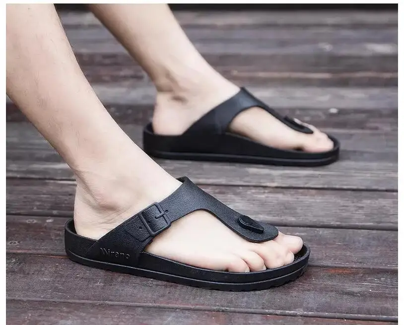 Solid Leather Flip Flops Men 