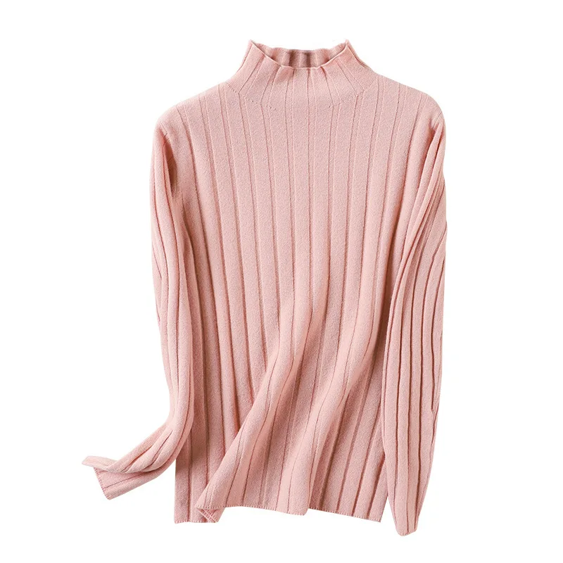 Женская приталенная рубашка из 100% чистой шерсти осенне-зимний Однотонный свитер