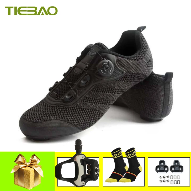 

Tiebao Cycling Shoes Road Sapatilha Ciclismo Self-locking Bicycle Sneakers Pedals Mesh Breathable Ultra-light Bike Riding Shoe