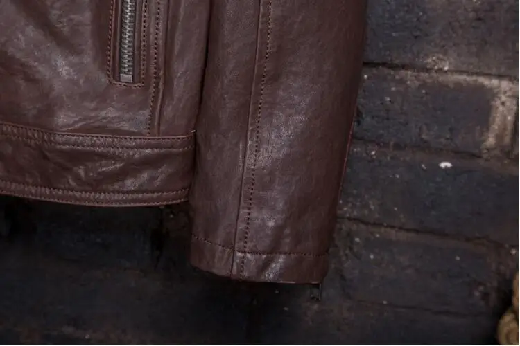 

men's motorcycle color brown fashion slim fit genuine jacket men real leather coat for male
