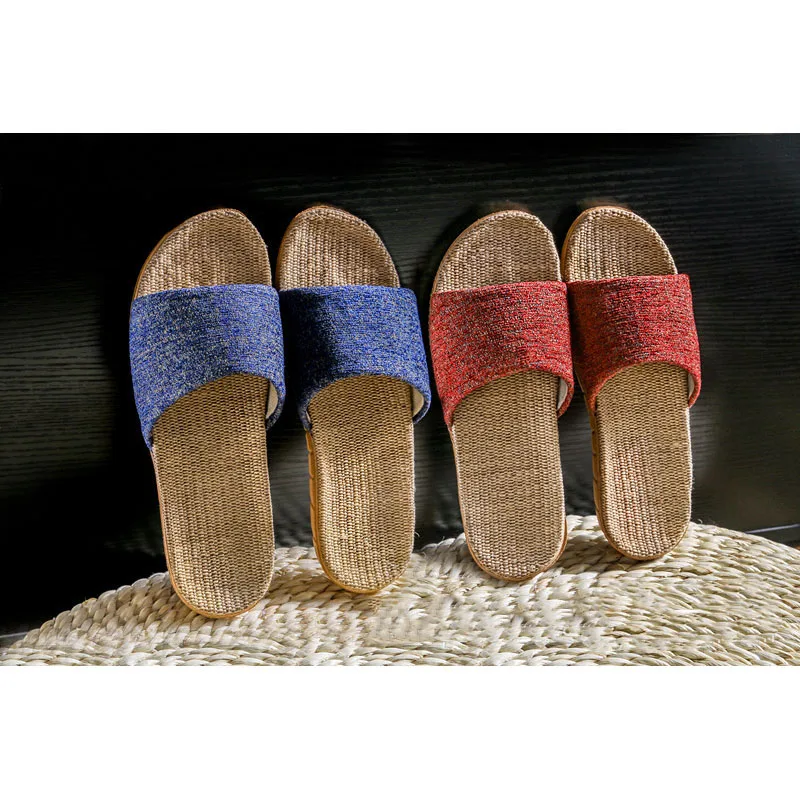 Женские и мужские летние тапочки Мягкая льняная домашняя обувь Вьетнамки