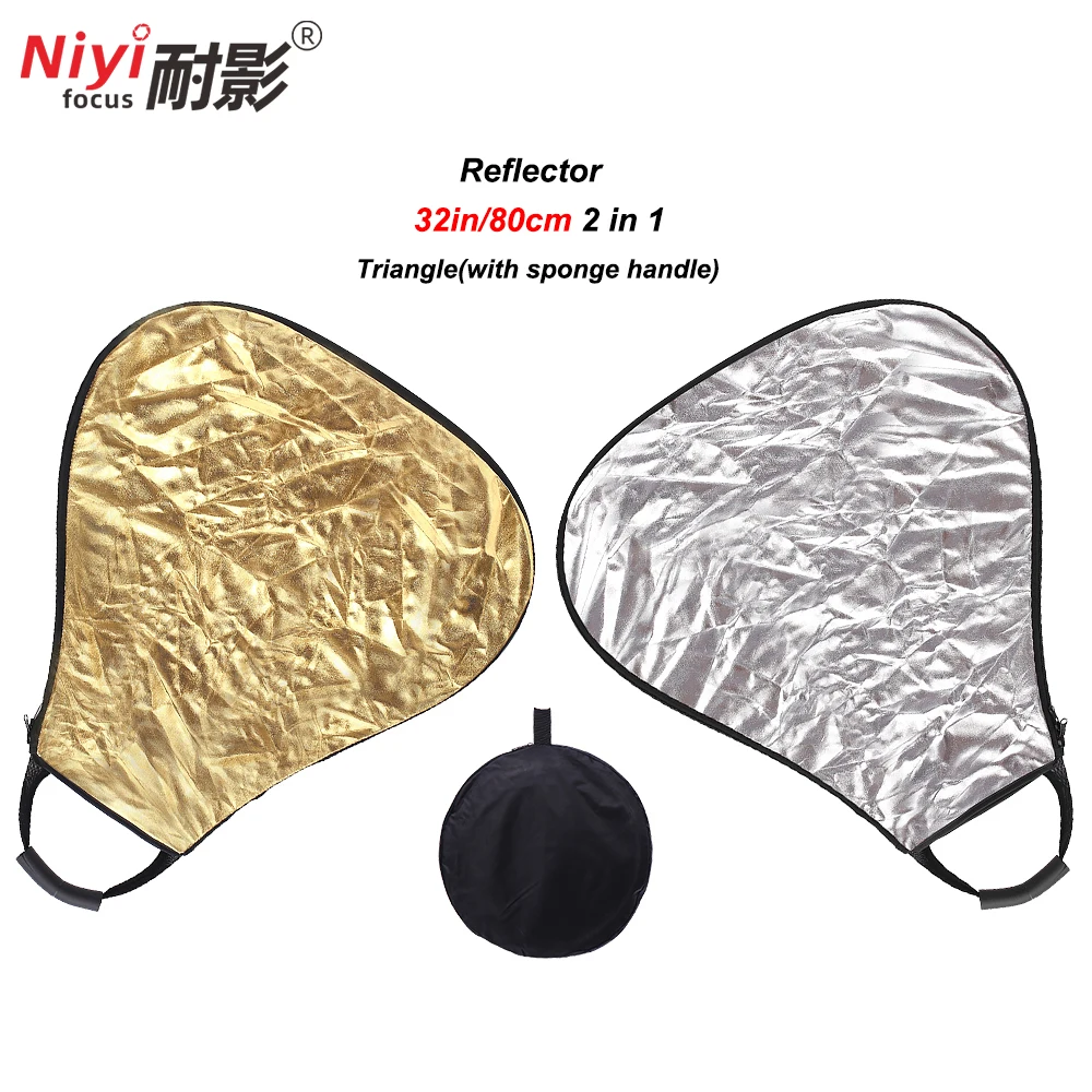 

Отражатель 3 дюйма 80 см 2 в 1, складной портативный треугольный светильник с губчатой ручкой, золотистый, серебристый, для фотостудии