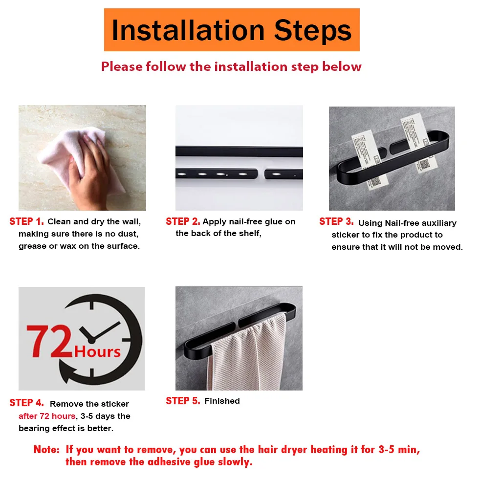 Настенный держатель для полотенец алюминиевый черный ванной и кухни |