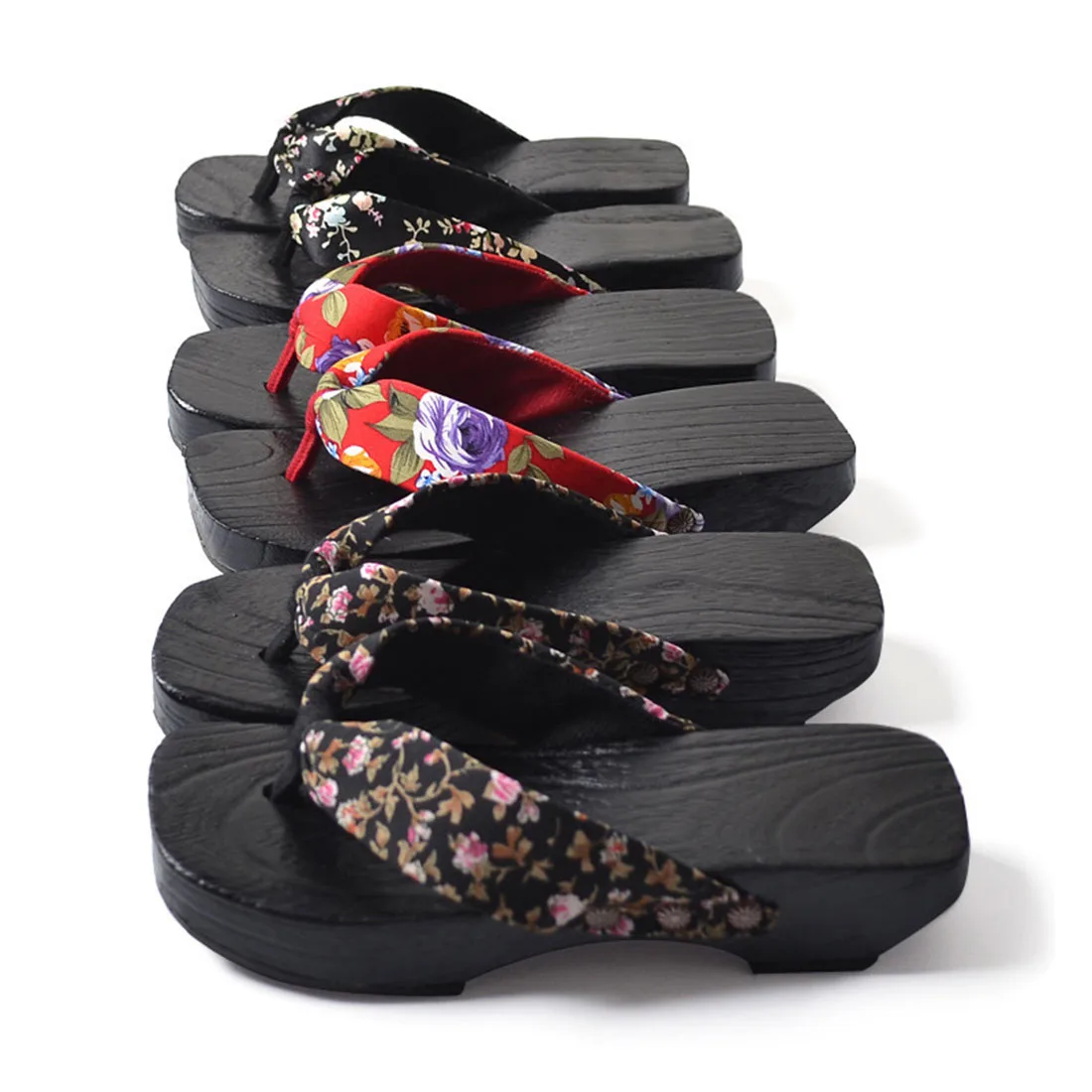 Женские шлепанцы деревянные сандалии с цветочным принтом обувь для косплея в