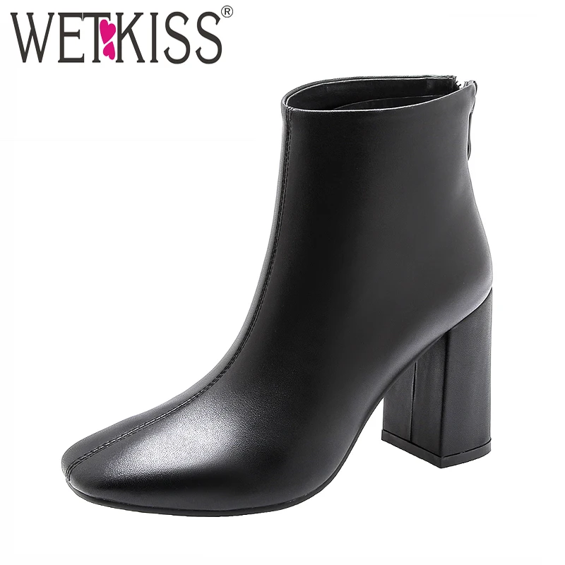 Женские ботильоны из пу кожи на высоком каблуке с квадратным носком|Женские