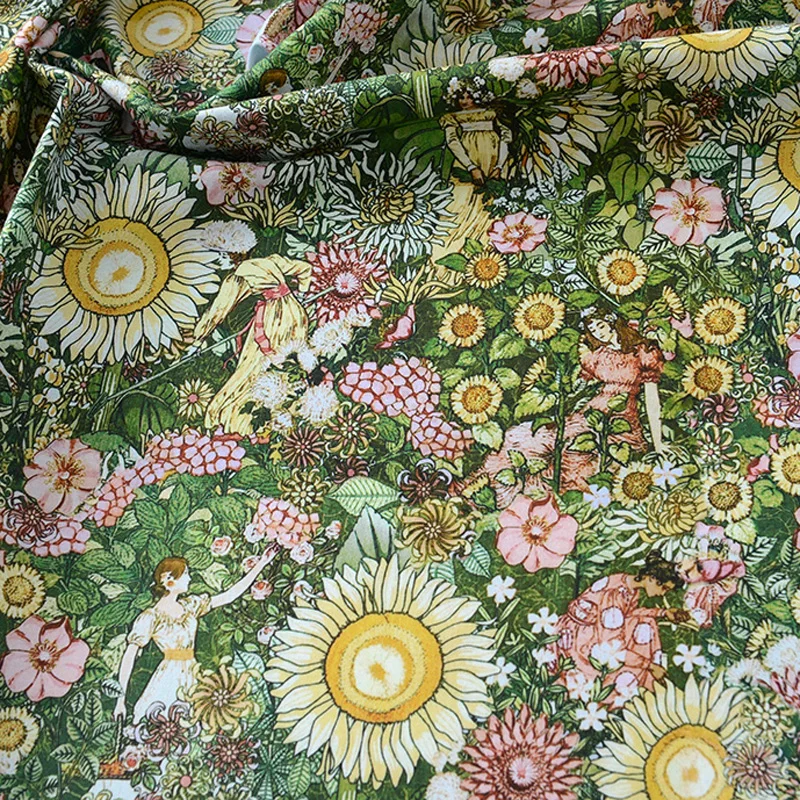 Мультяшная девушка с цветами сказка 100% хлопчатобумажная ткань для одежды