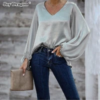 women oversized t shirt clothes v neck lantern sleeve solid color loose pullover blouse tops shirts casual daily 2021 new slim