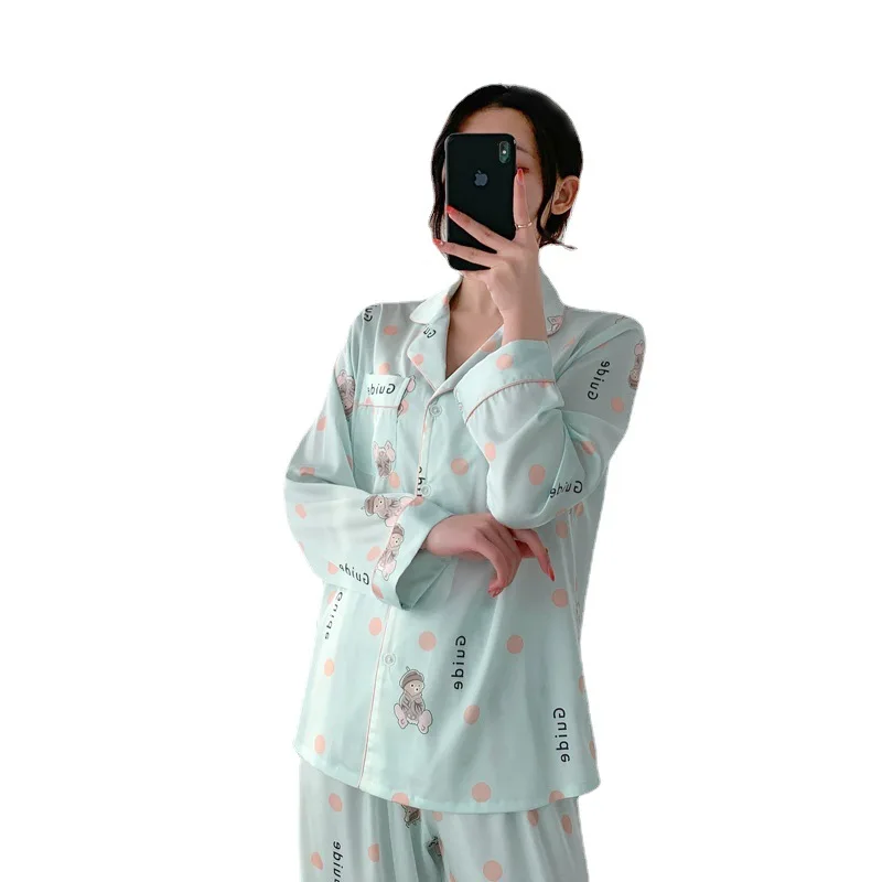 Long Sleeve Pajamas Autumn Trousers Suit Fashion Pyjama Set Large Size Nightwear Home Service House Nightdress Costume Outfit