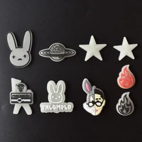 single sale 1 pcs pvc shoe charms luminous bunny star saturn shoe decoration black red flame shoe charms for kids party gifts