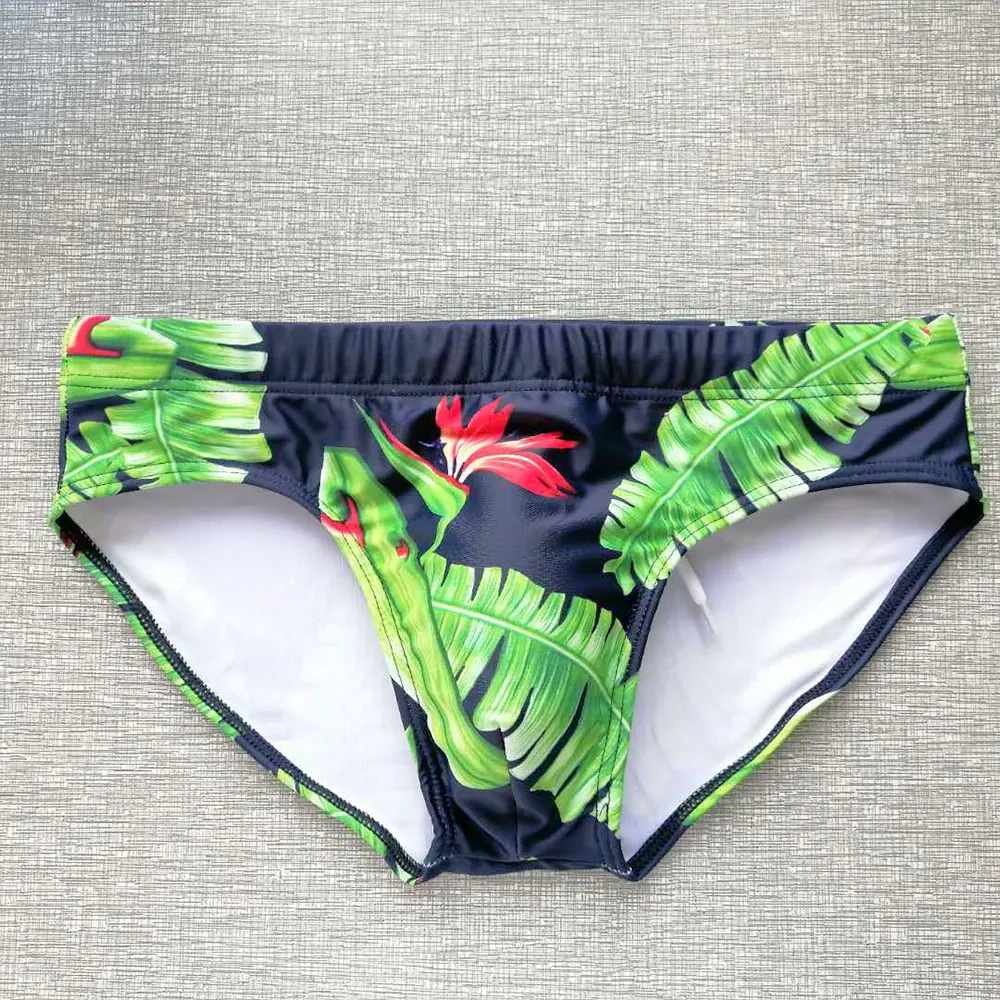 Купальник мужской с чашками пуш ап и принтом листьев|Мужские трусы| |