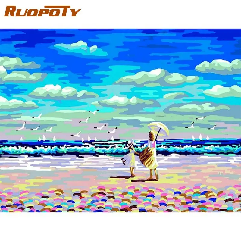 

RUOPOTY Acrylic Landscape Painting By Numbers Sea Framless DIY pictures by numbers On Canvas Frameless DIY Living room decor gif