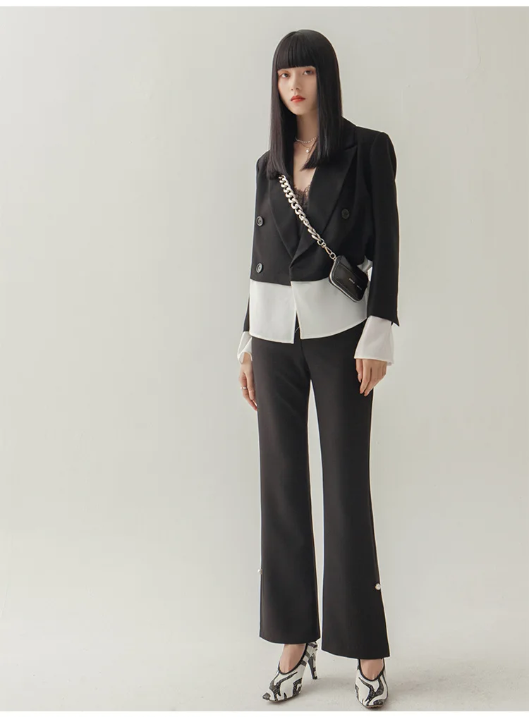 

2021 Spring Autumn New High Quality Korean Style Patchwork Double Breasted Blazer Classic Ladies Loose Jacket