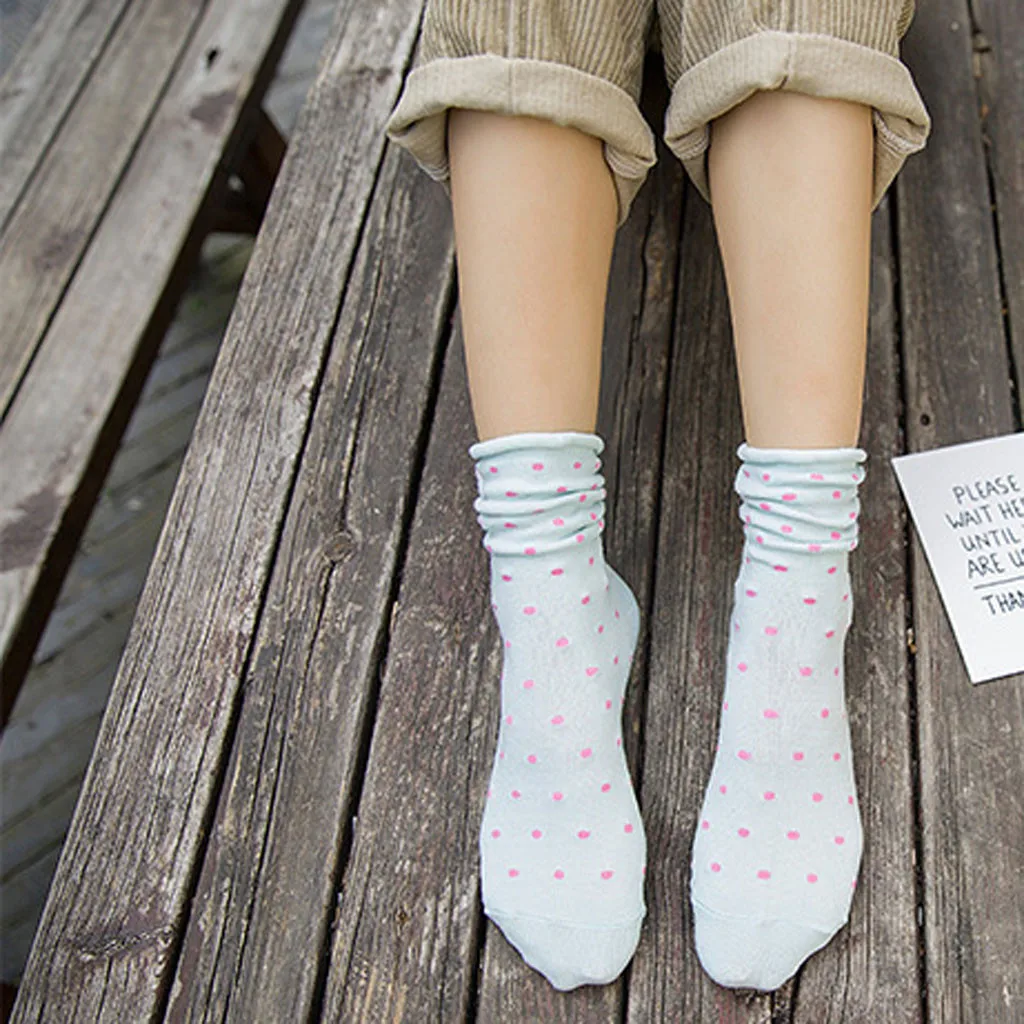 Женские теплые носки SAGACE хлопковые в горошек средней длины модные ретро стиле