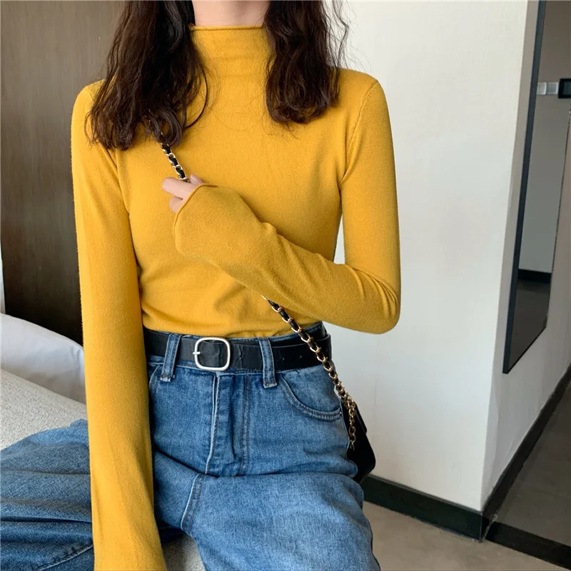 Женская утепленная водолазка Облегающая рубашка в Корейском стиле весна-осень