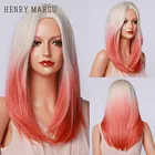 Длинные прямые парики для косплея HENRY MARGU, парики из термостойких синтетических волос с эффектом омбре белого и красного цветов для женщин