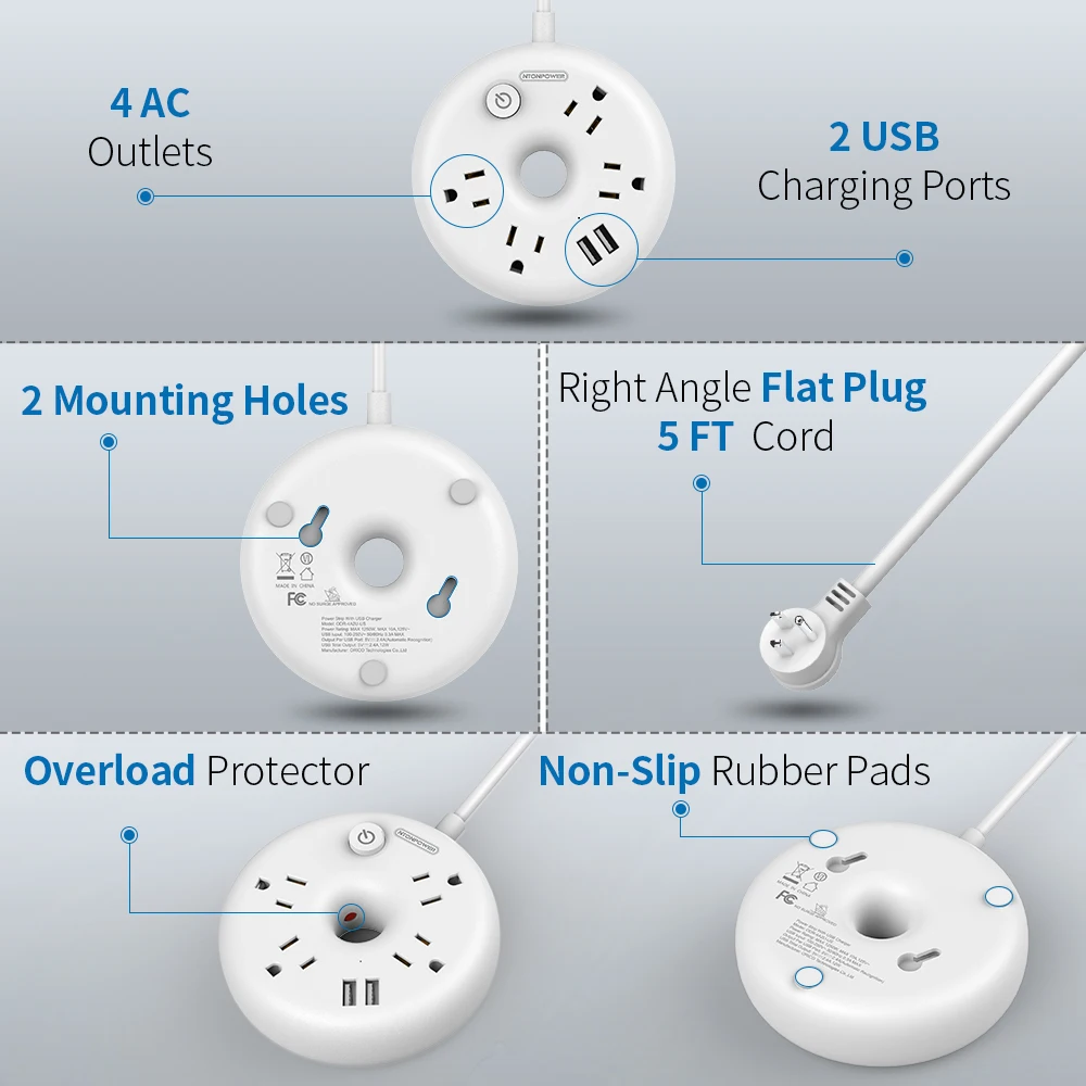Удлинитель NTON POWER портативный 15 дюймов USB для путешествий круизных лайнеров