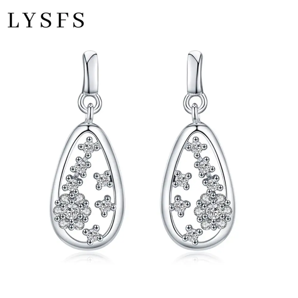 

LYSFS Classic 925 Silver Jewelry Stud Earrings For Women AAA Zircon Flower Silver Earrings