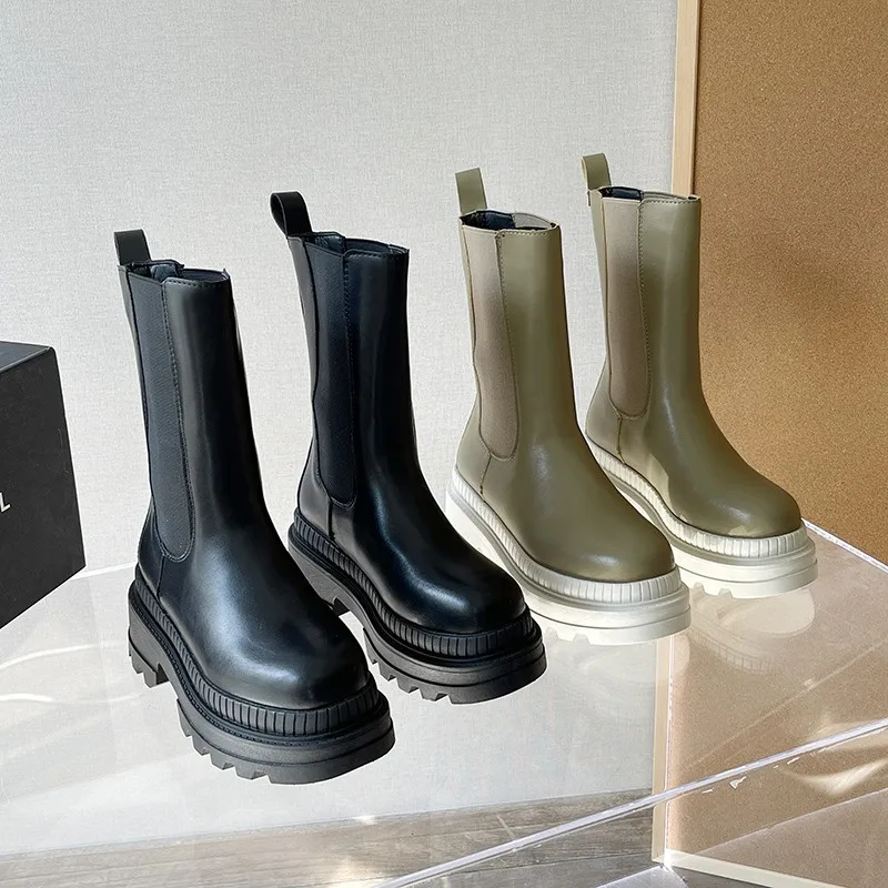 New Winter Slope Heel Women's Boots Comfortable Ankle Boots Shoes Round Toe Heel Thick Leather Botas De Mujer