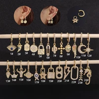 1pc 8mm stainless steel cross lock key moon cz hoop zirconia cartilage earring for women ear helix piercing jewelry
