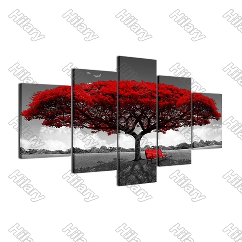 

Plants Canvas Painting 5Pcs Red Tree Poster Wall Art Customizable Decoration for Living Room and Bedroom Frameless Style