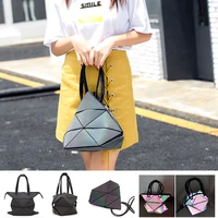 deformable pu leather luminous handbags for women 2020 high quality geometric night light square foldable shoulder bags
