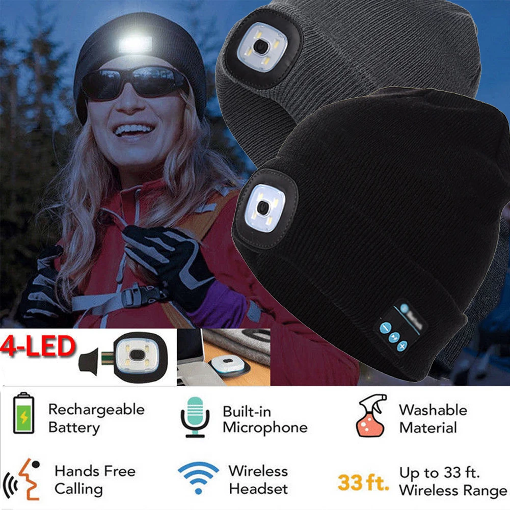 Новинка, модная женская и мужская теплая шапка, Bluetooth светодиодный, беспроводная смарт-шапка, гарнитура, наушники, динамик